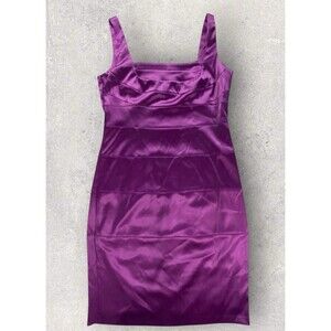 Sangria Purple Satin Finish Mini Dress Sz 12 95% Poly 5% Spandex Lined 33”